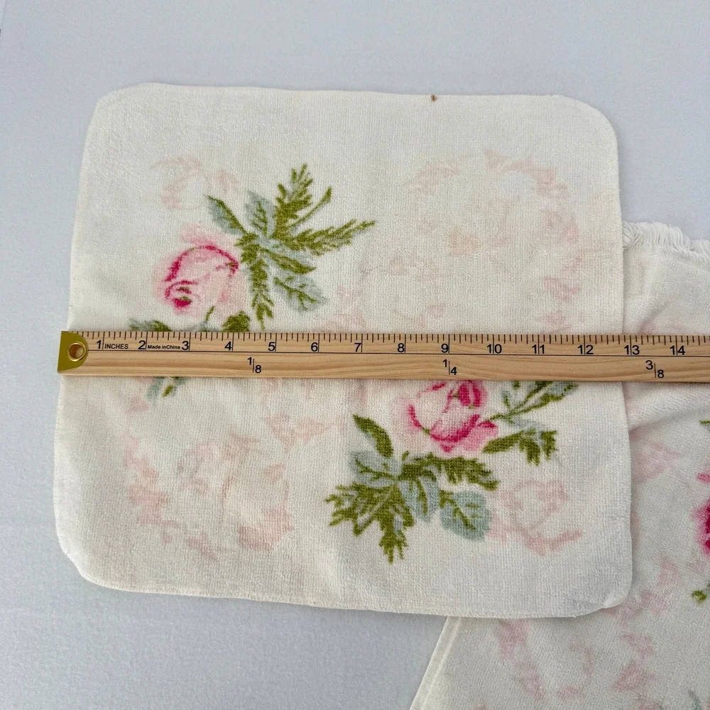 Vintage Martex Terri-Down Towels‎ White Pink Rose Floral Cotton READ